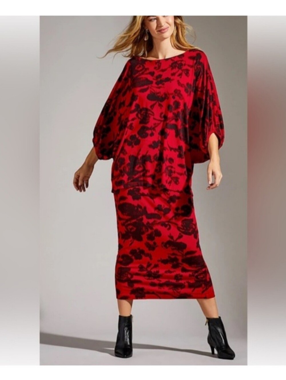 NWT Bryn Walker wilder red floral sloan skirt set XL oversized dramatic romantic